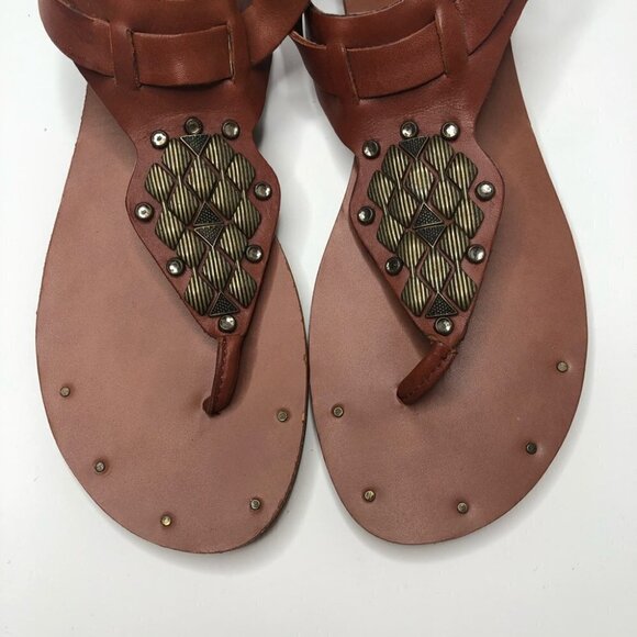 DV by Dolce Vita Draya Brown Geometric Studded Jewelled Roman Leather Sandals - Picture 2 of 16